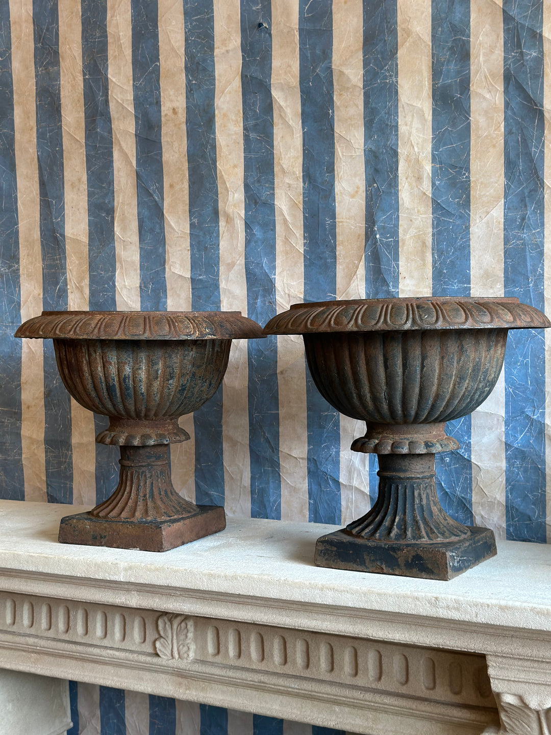 Neoclassical Cast Iron Urns - Pair