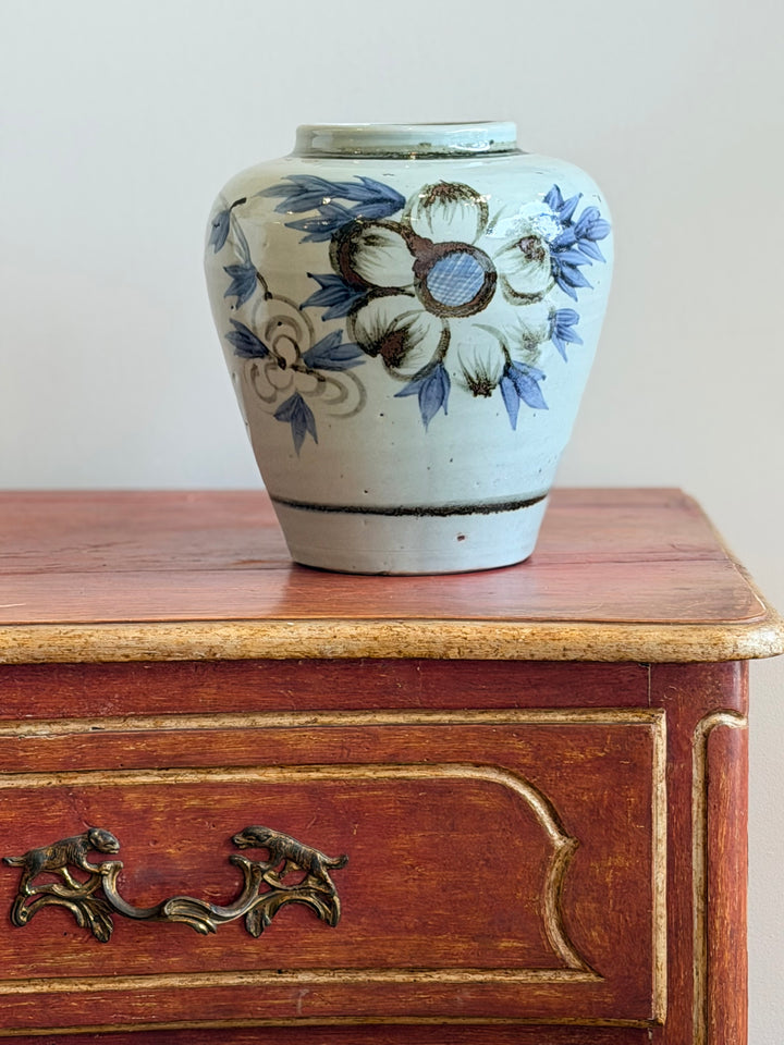 Hand-Painted Blue &amp; White Sunflower Pot