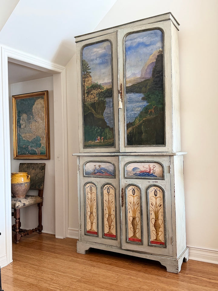 Early 20th Century Italian Hand-Painted Landscape Cabinet