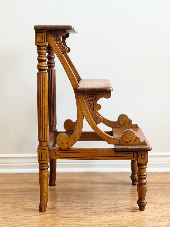 English Mahogany Library Steps - Early 20th Century