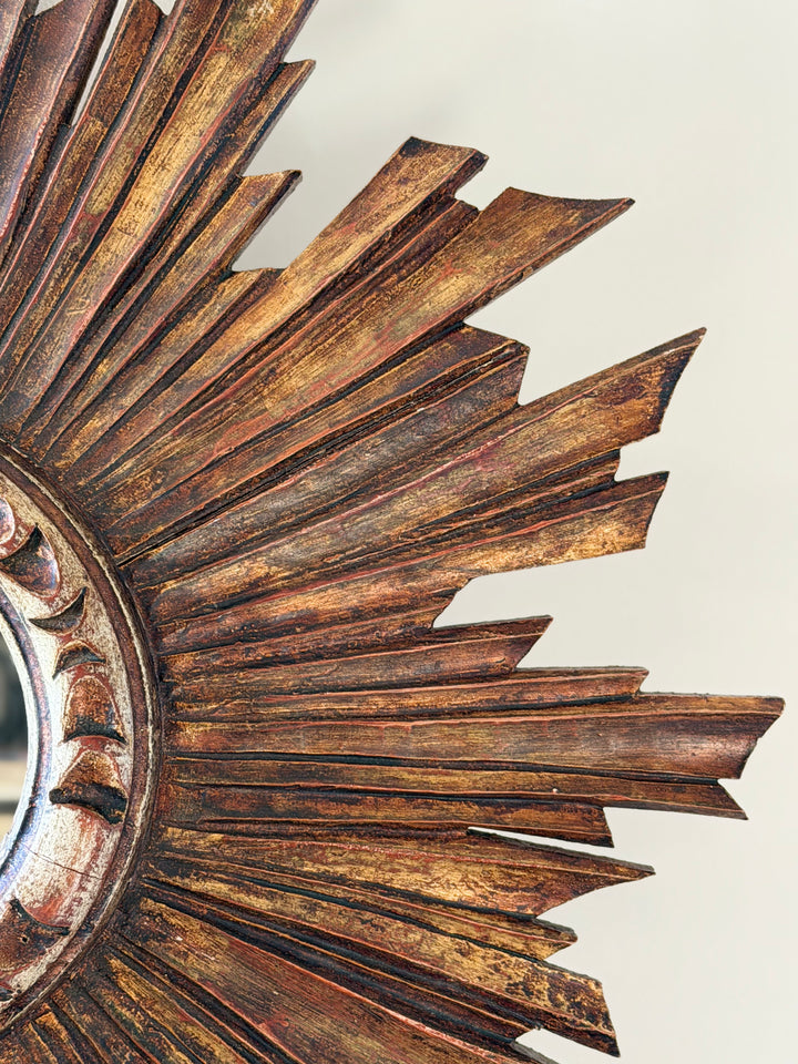 Large Spanish Giltwood Sunburst Mirror, circa 1940