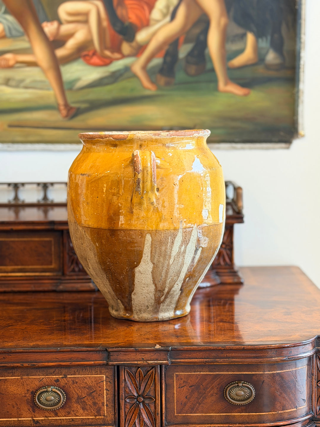 19th Century French Confit Pot in Mustard Glaze