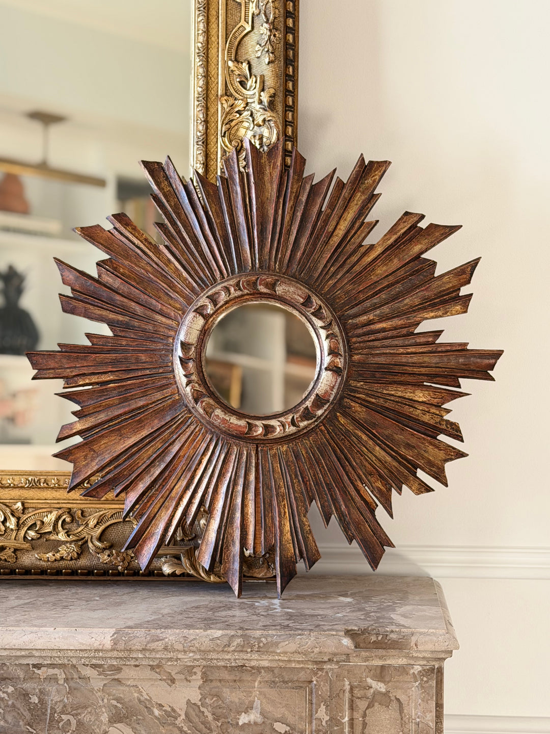 Large Spanish Giltwood Sunburst Mirror, circa 1940