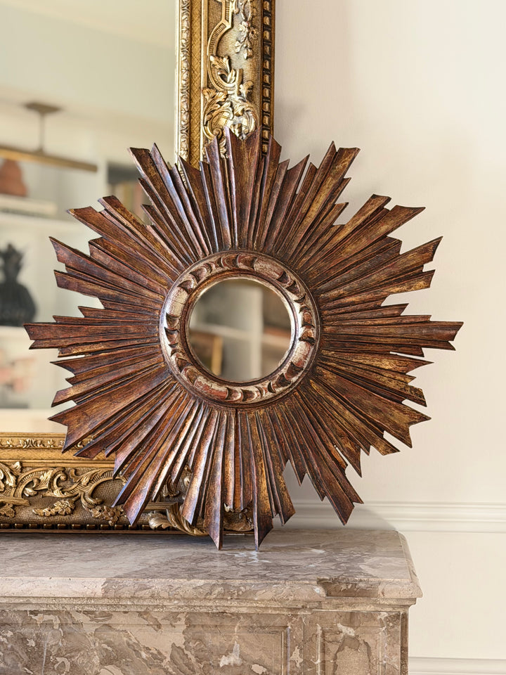 Large Spanish Giltwood Sunburst Mirror, circa 1940