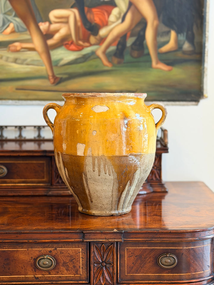 19th Century French Confit Pot in Mustard Glaze