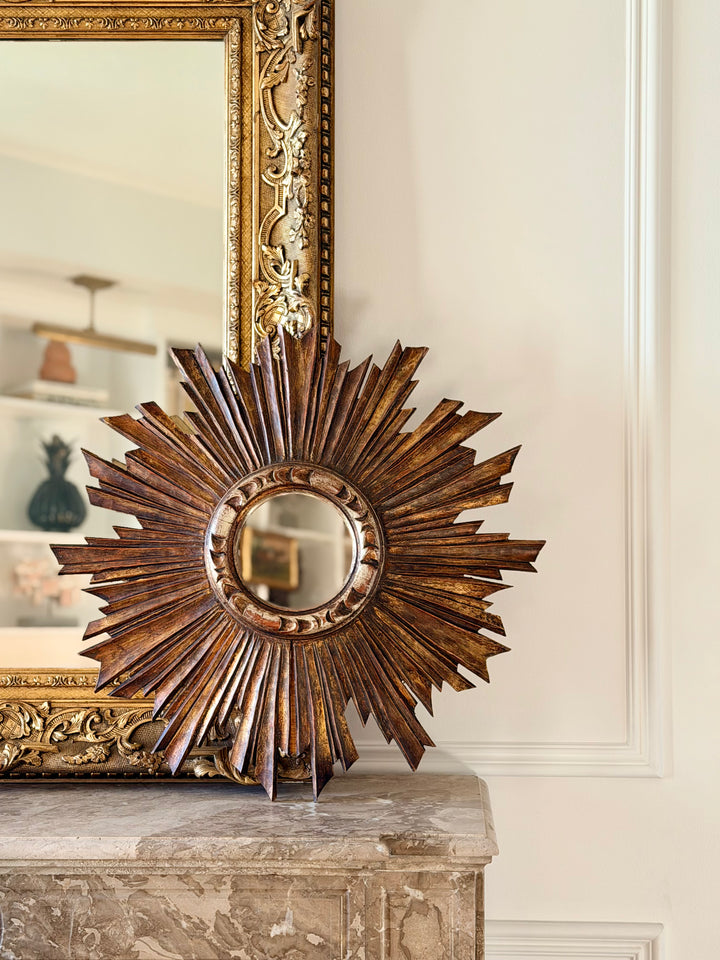 Large Spanish Giltwood Sunburst Mirror, circa 1940
