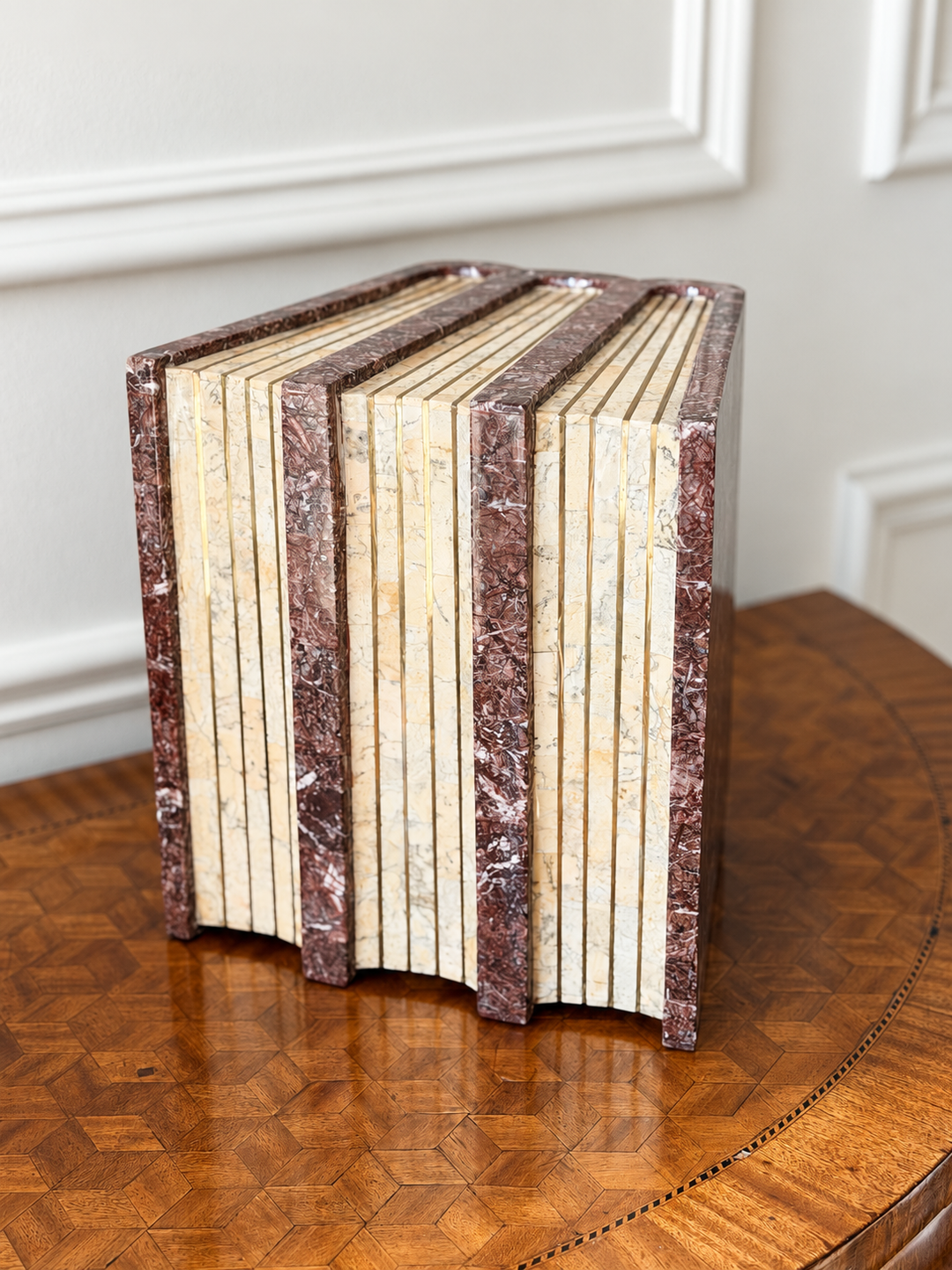 Tessellated Stone Faux Book Box with Hidden Drawer