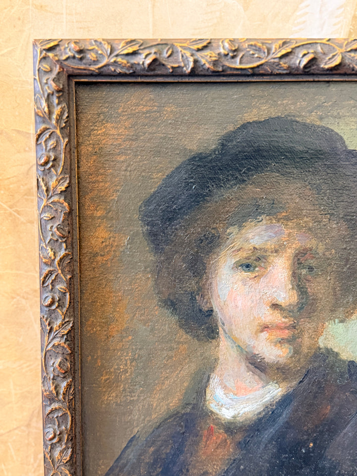 20th-century oil portrait of a young man in the manner of Rembrandt by Housebound Interiors
