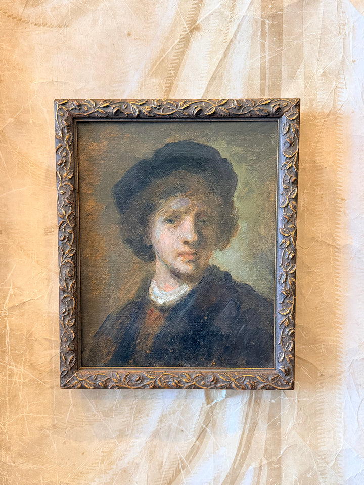 20th-century oil portrait of a young man in the manner of Rembrandt by Housebound Interiors
