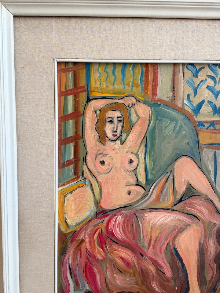 1930s French Modernist reclining nude oil painting with Fauvist influence by Housebound Interiors