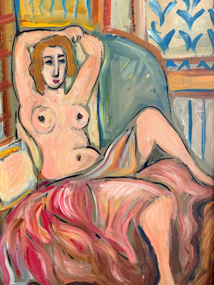 1930s French Modernist reclining nude oil painting with Fauvist influence by Housebound Interiors