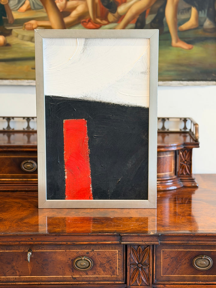 Abstract Geometric Oil on Board, Red Vertical Form
