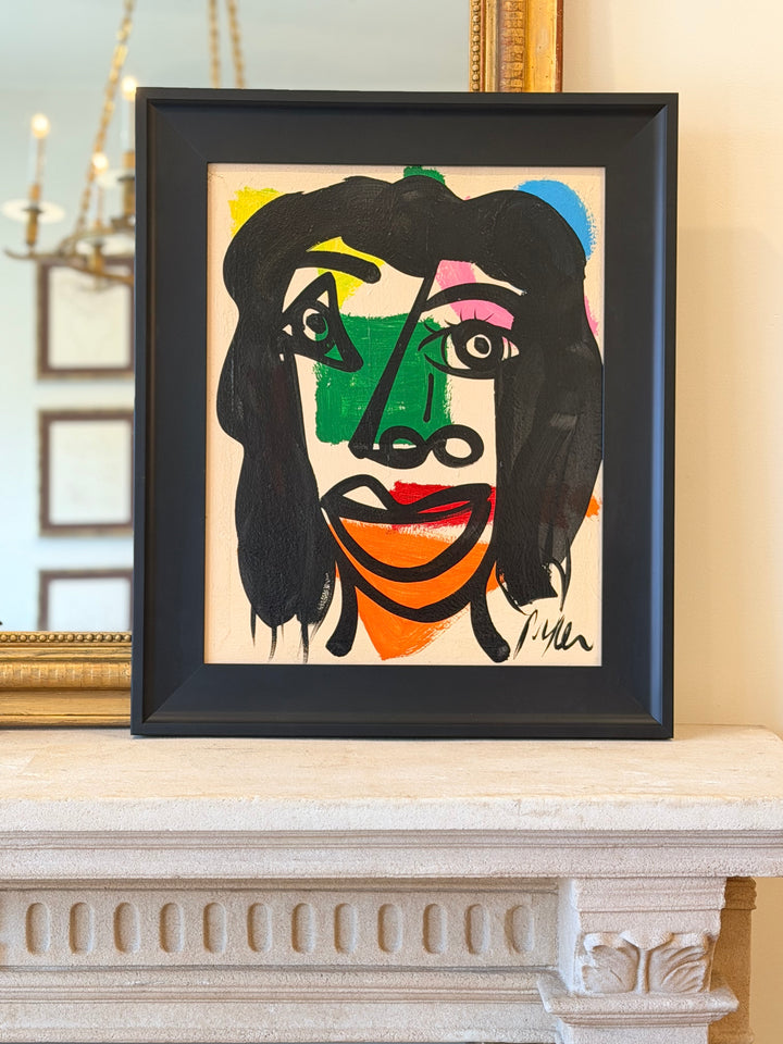 Abstract Portrait in Vivid Planes of Color” — Oil on Board by Peter Robert Keil, c. 1970s