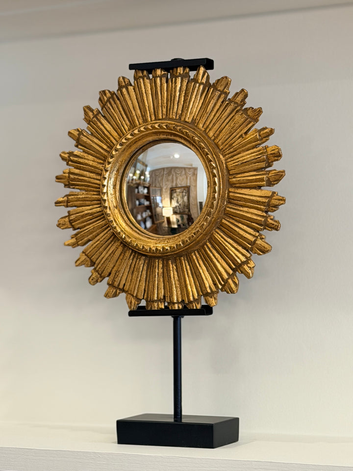 Antique Italian Giltwood Sunburst Convex Mirror, 19th Century