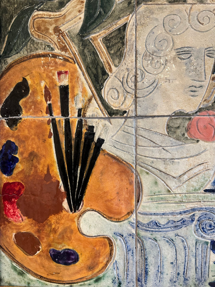 Artist’s Still Life in Glazed Ceramic Relief, Mid-20th Century