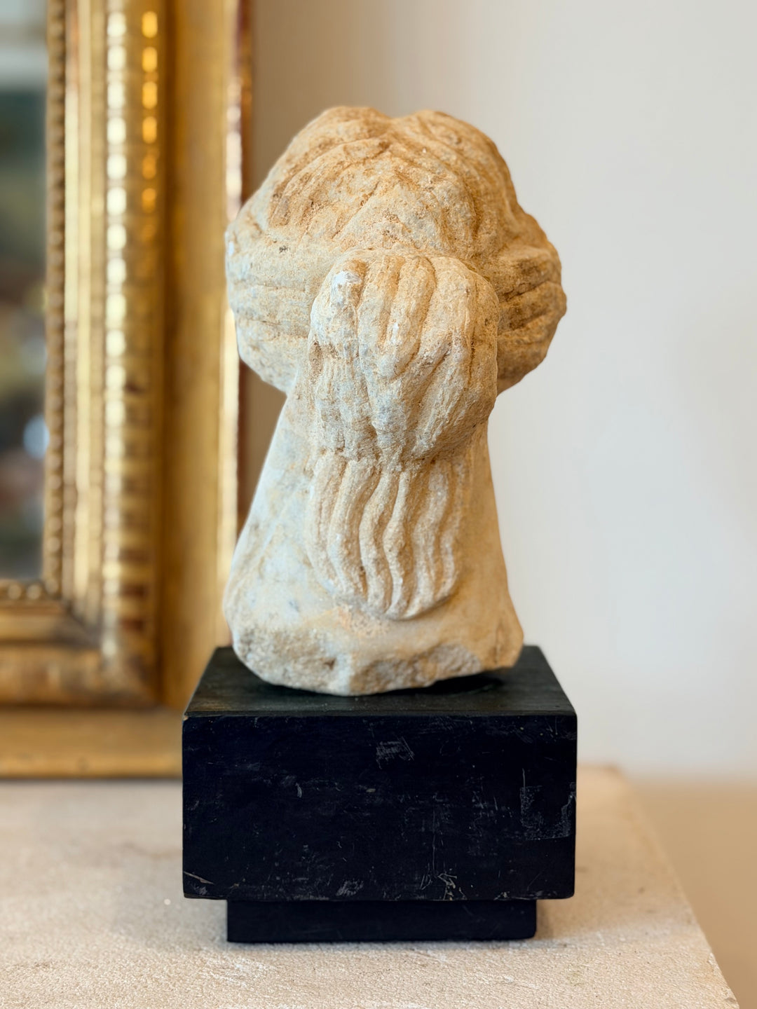 Carved Marble Bust on Ebonized Wood Base, 19th Century
