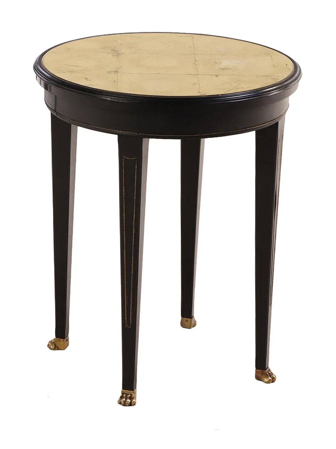 Pair of Italian ebonized side tables with gilt glass tops and brass claw feet, vintage 1950s decor by Housebound Interiors