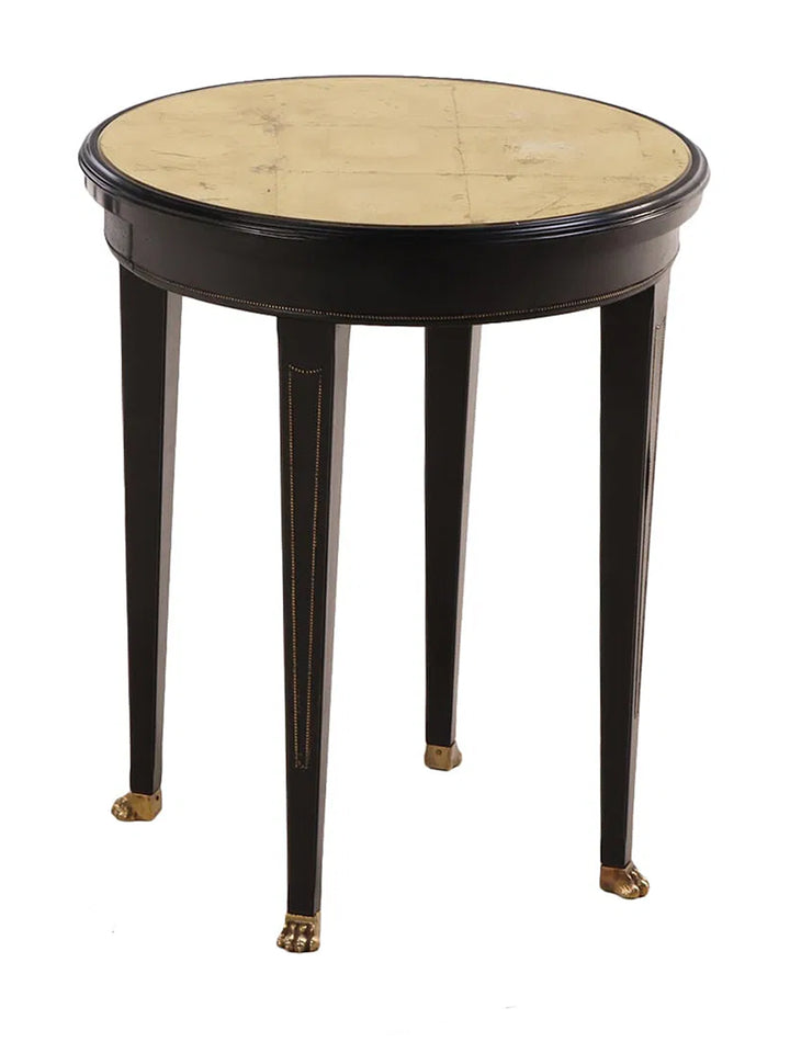 Pair of Italian ebonized side tables with gilt glass tops and brass claw feet, vintage 1950s decor by Housebound Interiors