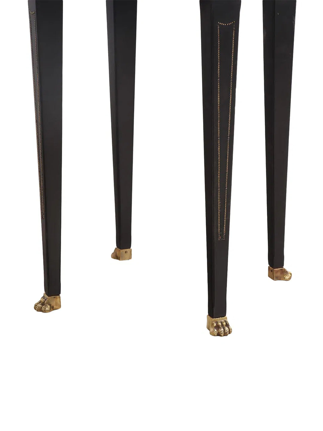 Pair of Italian ebonized side tables with gilt glass tops and brass claw feet, circa 1950.