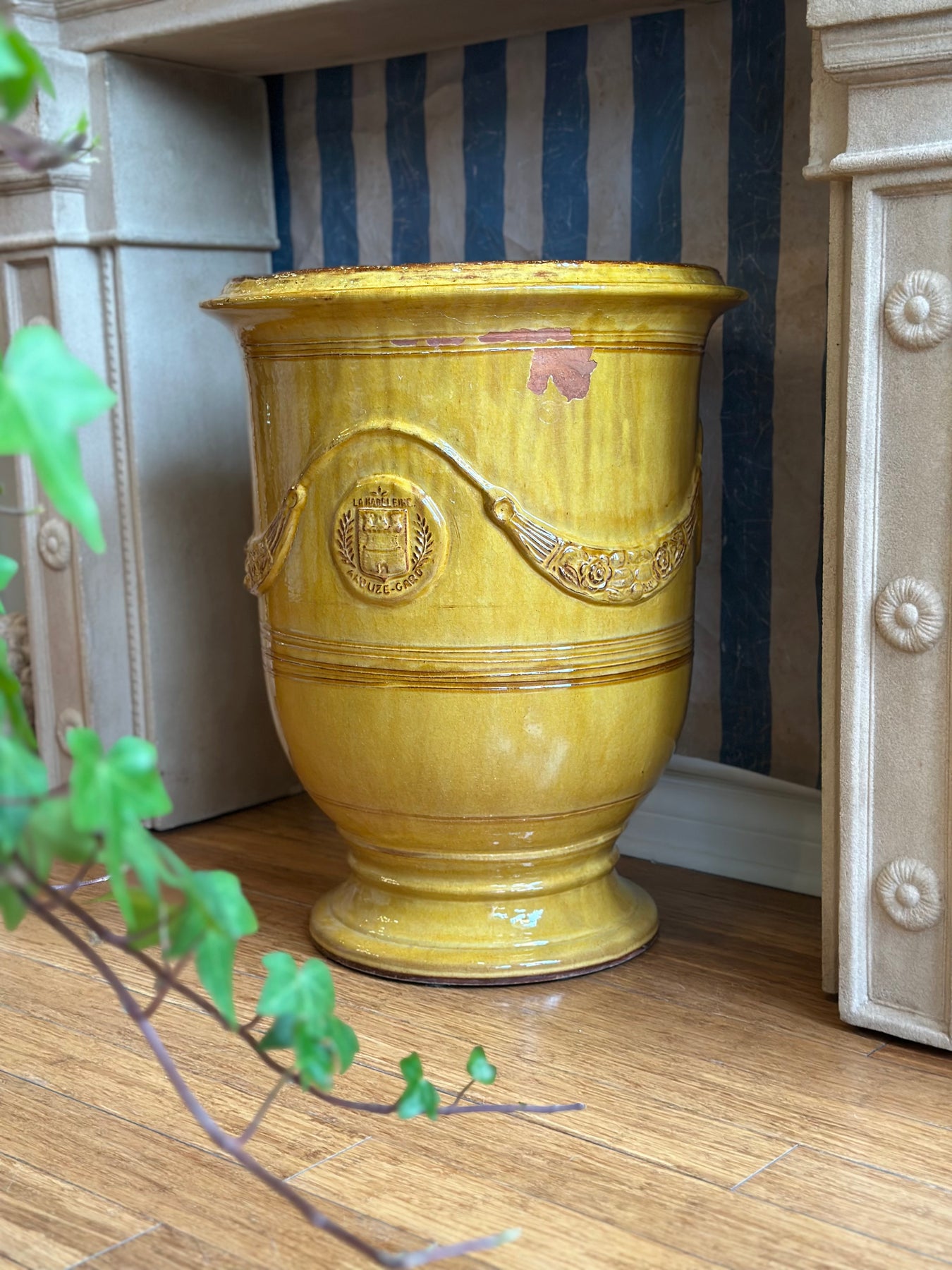 ochre plant pot French Anduze Pot with Ochre Glaze by La Madeleine, Circa 1900