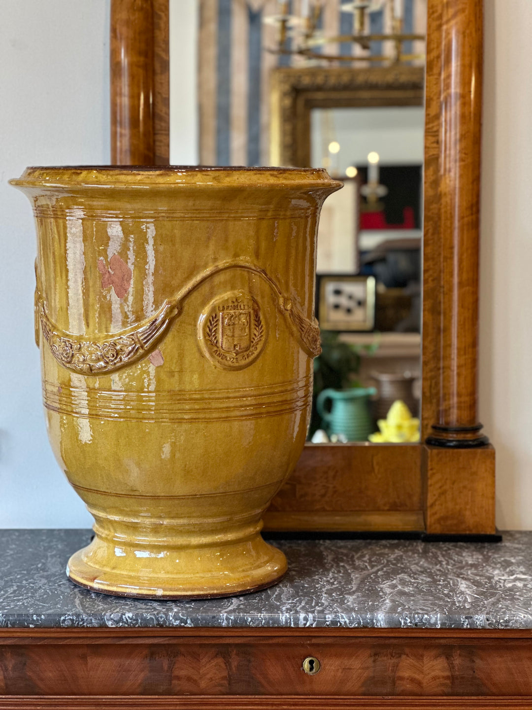 French Anduze Pot with Ochre Glaze by La Madeleine, Circa 1900