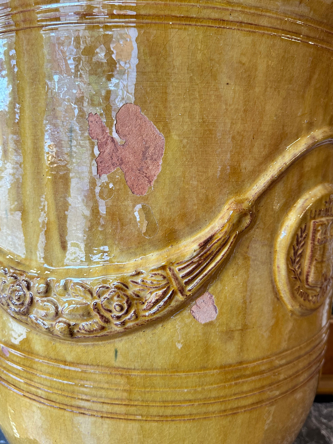 French Anduze Pot with Ochre Glaze by La Madeleine, Circa 1900