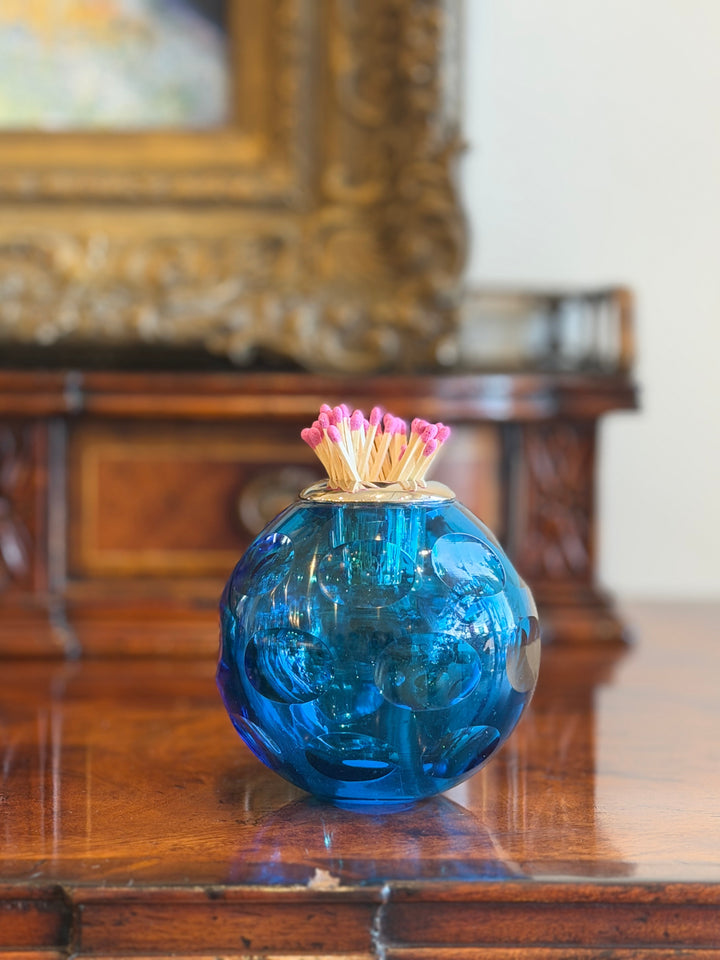 Glass Match Striker with Silver Collar - Cobalt