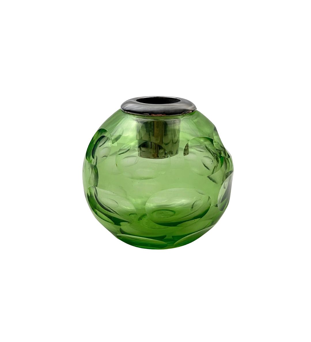 Emerald glass match striker with silver collar by Housebound Interiors, designed for safe and stylish match lighting.