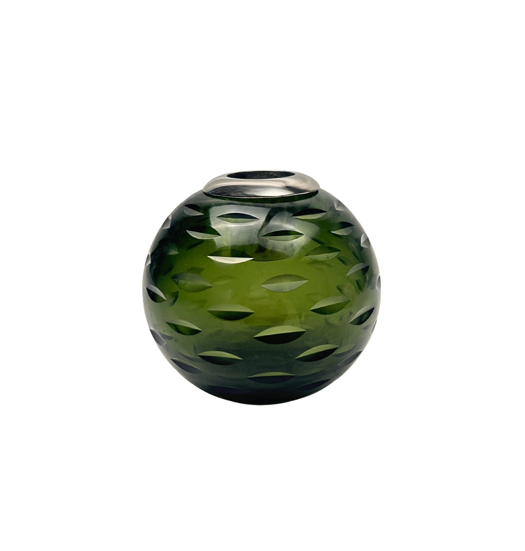 Glass match striker with silver collar in forest design by Housebound Interiors, featuring a sleek glass surface and metallic accents.