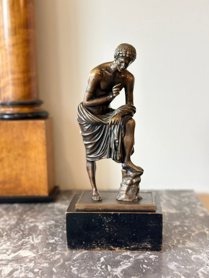 Grand Tour Bronze of “The Spinario” on Ebonized Wood Base, 19th Century