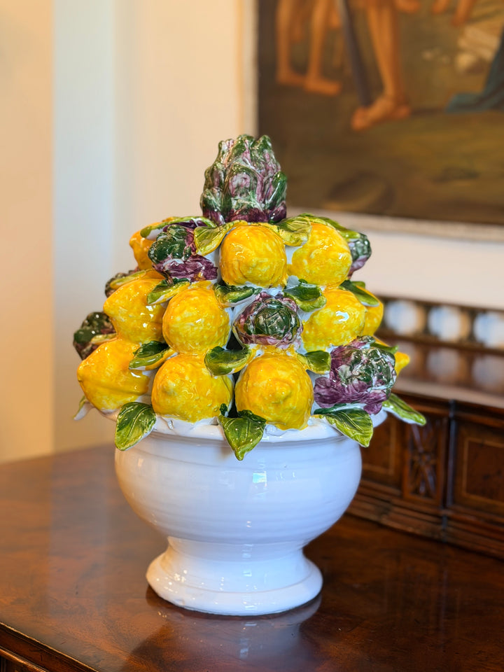 Italian Ceramic Lemon and Artichoke Topiary Centerpiece