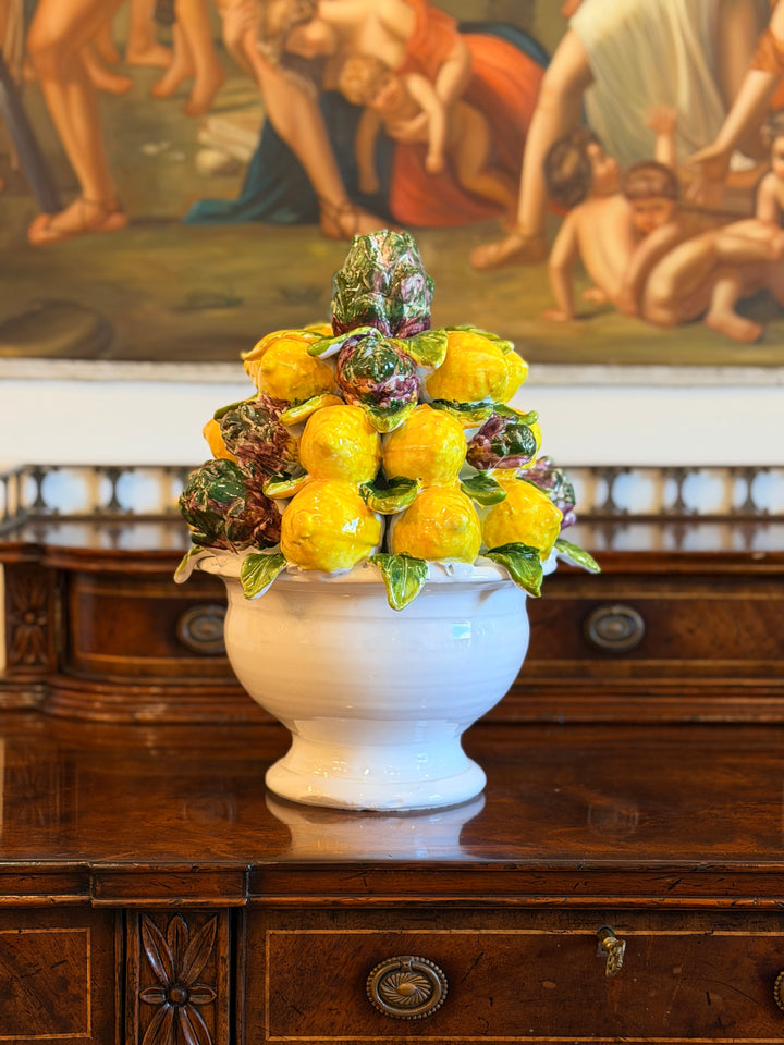 Italian Ceramic Lemon and Artichoke Topiary Centerpiece