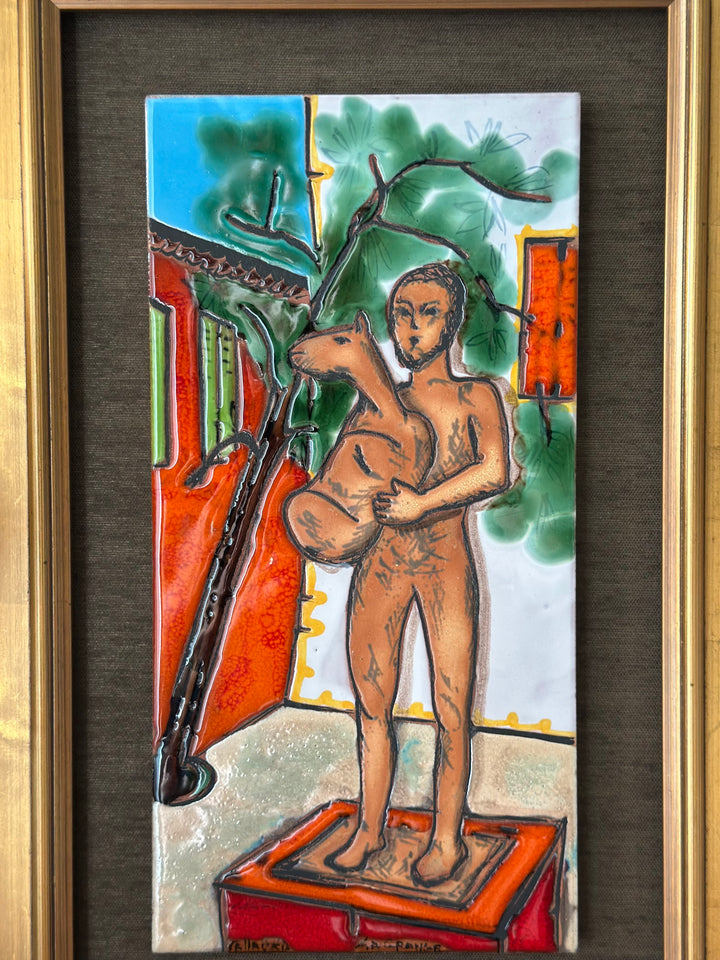 “L’Homme au Mouton” Ceramic Tile Panel After Picasso, 1977, Vallauris