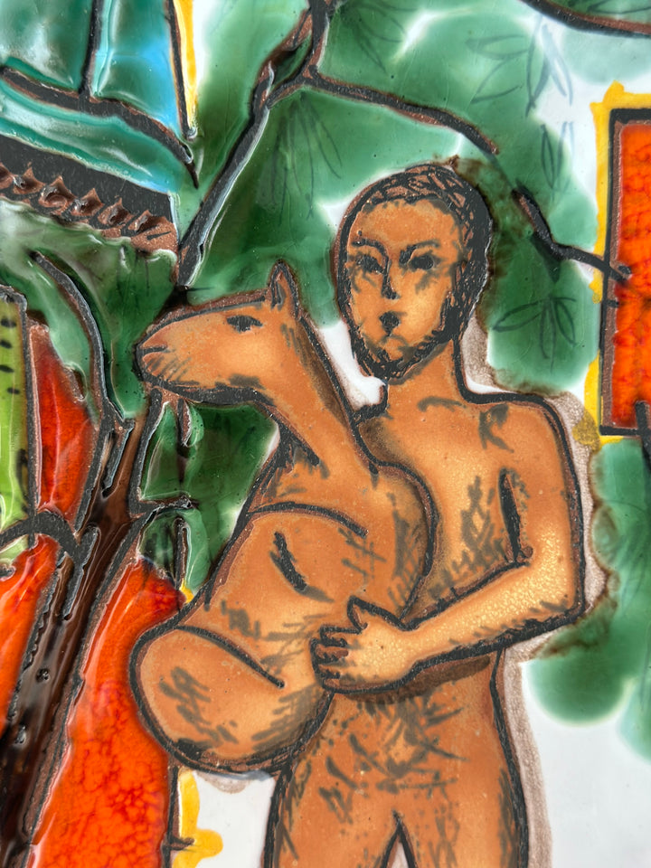 “L’Homme au Mouton” Ceramic Tile Panel After Picasso, 1977, Vallauris