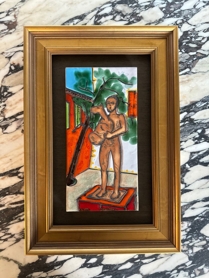 “L’Homme au Mouton” Ceramic Tile Panel After Picasso, 1977, Vallauris