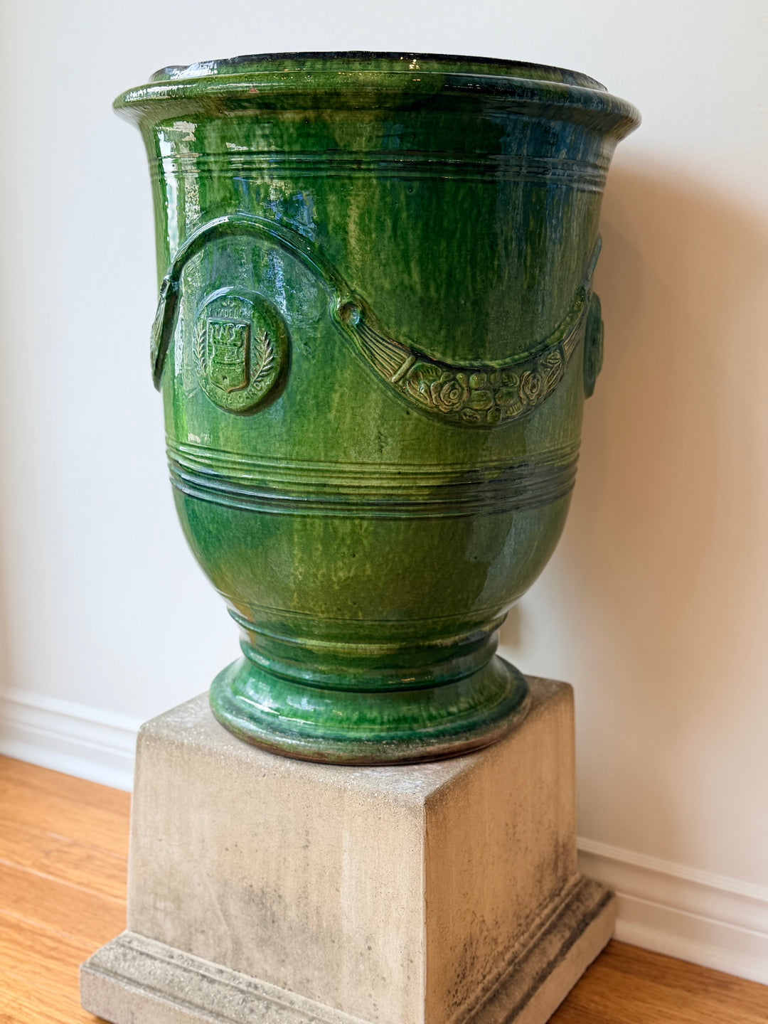 Large Anduze Pot with Green Glaze by La Madeleine, Circa 1950