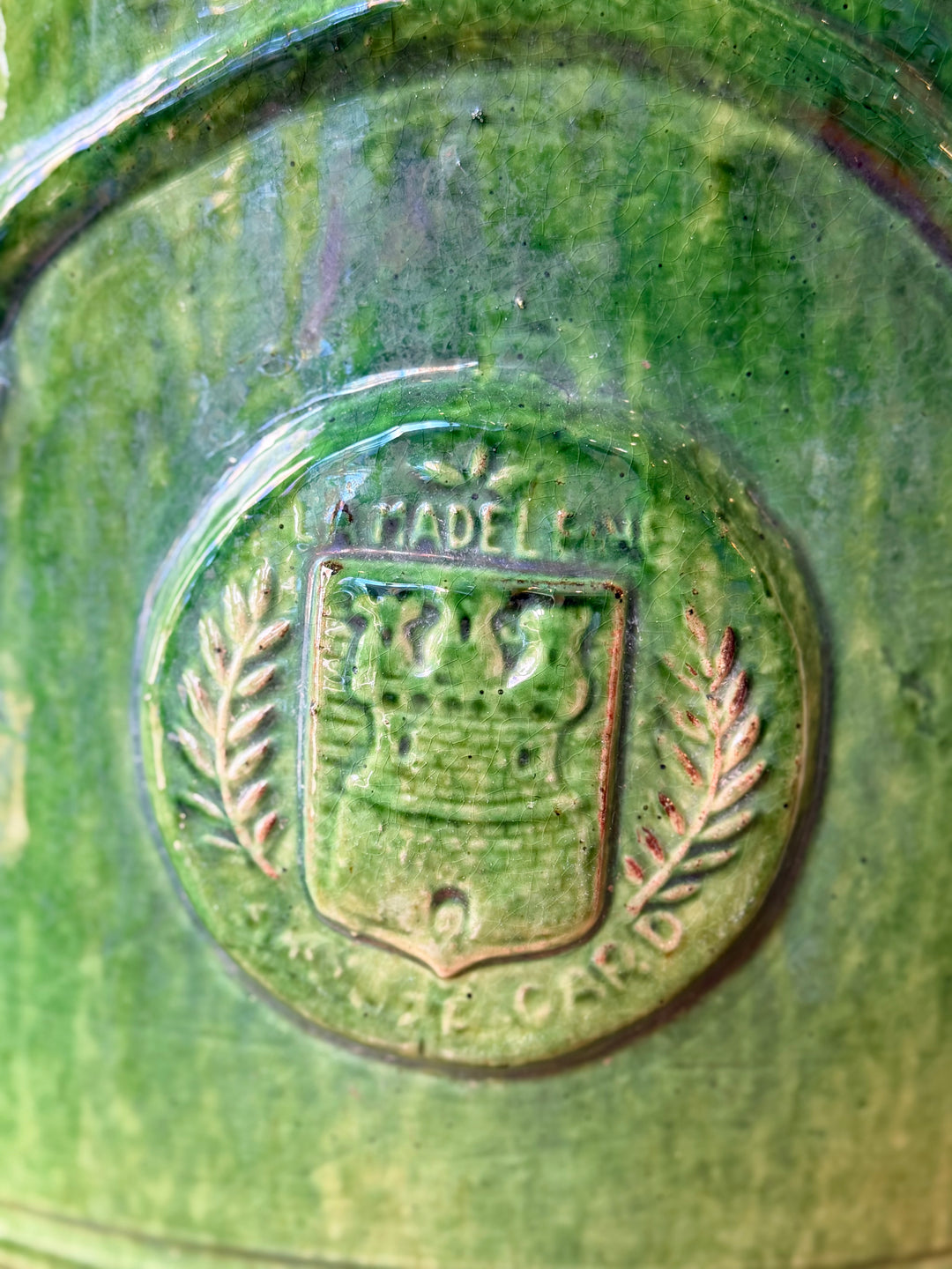 Large Anduze Pot with Green Glaze by La Madeleine, Circa 1950