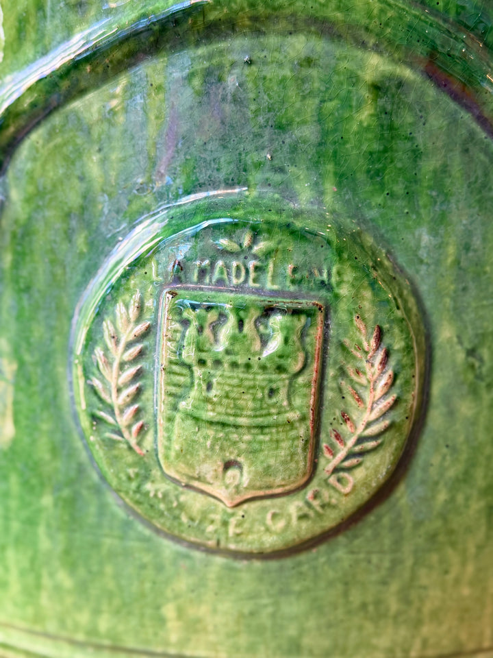 Large Anduze Pot with Green Glaze by La Madeleine, Circa 1950
