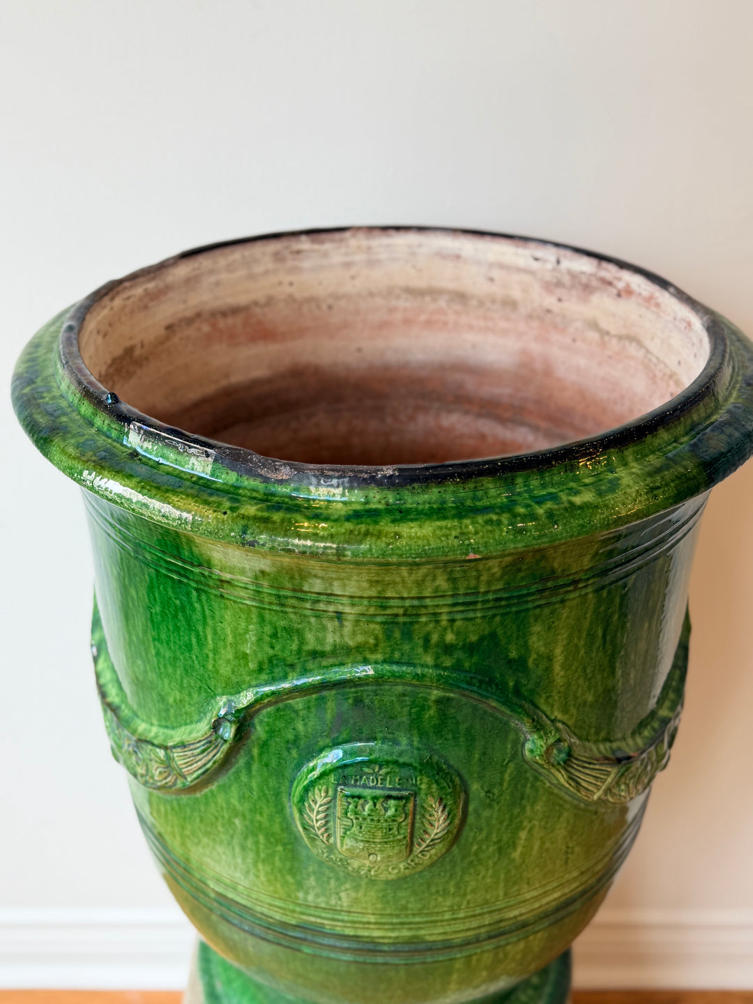 Large Anduze Pot with Green Glaze by La Madeleine, Circa 1950