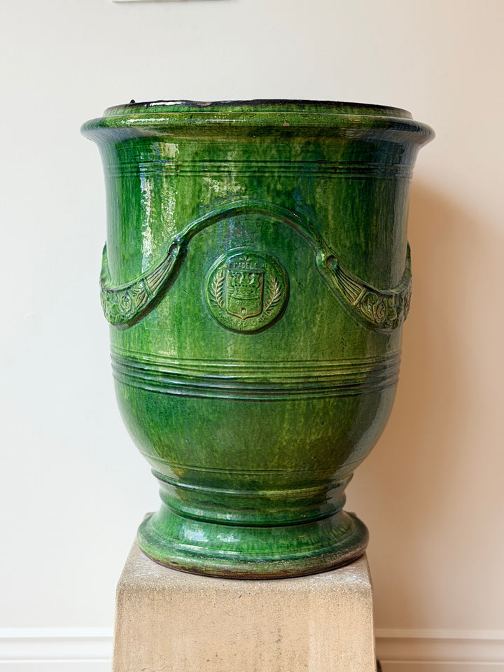 Large Anduze Pot with Green Glaze by La Madeleine, Circa 1950