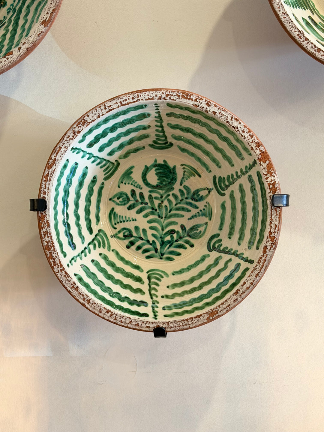 Large Granada hand-painted Andalusian ceramic basin with green glaze and floral design by Housebound Interiors.