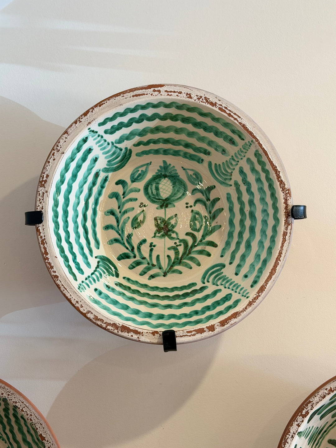 Large Granada Hand-Painted Andalusian Green Glazed Ceramic Basin for garden decor with intricate designs and vibrant green glaze.
