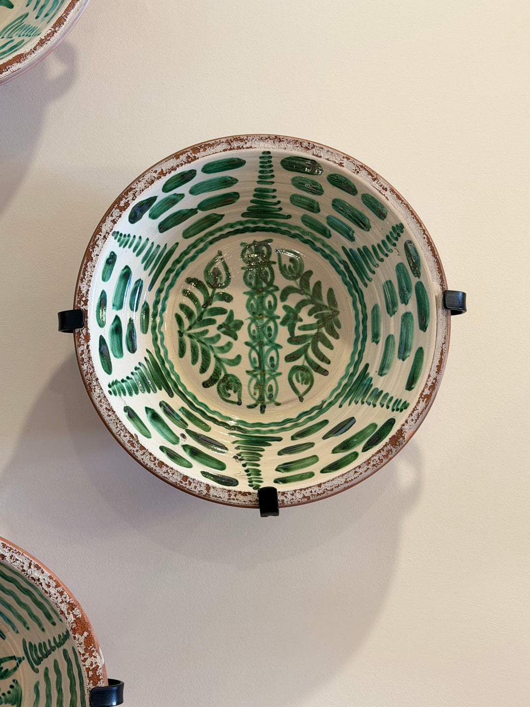 Large Andalusian green glazed ceramic basin with hand-painted Granada design, featuring a sea-inspired pattern by Housebound Interiors.