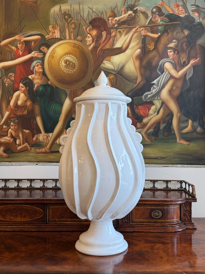 Monumental Italian Glazed Amphora with Swirl Relief