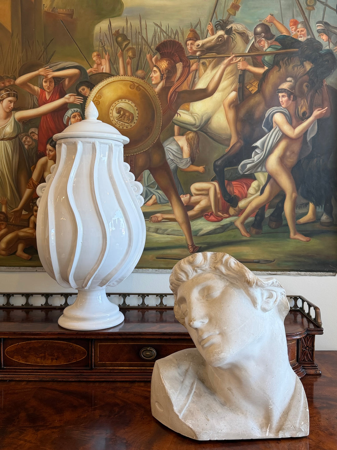 Monumental Italian Glazed Amphora with Swirl Relief