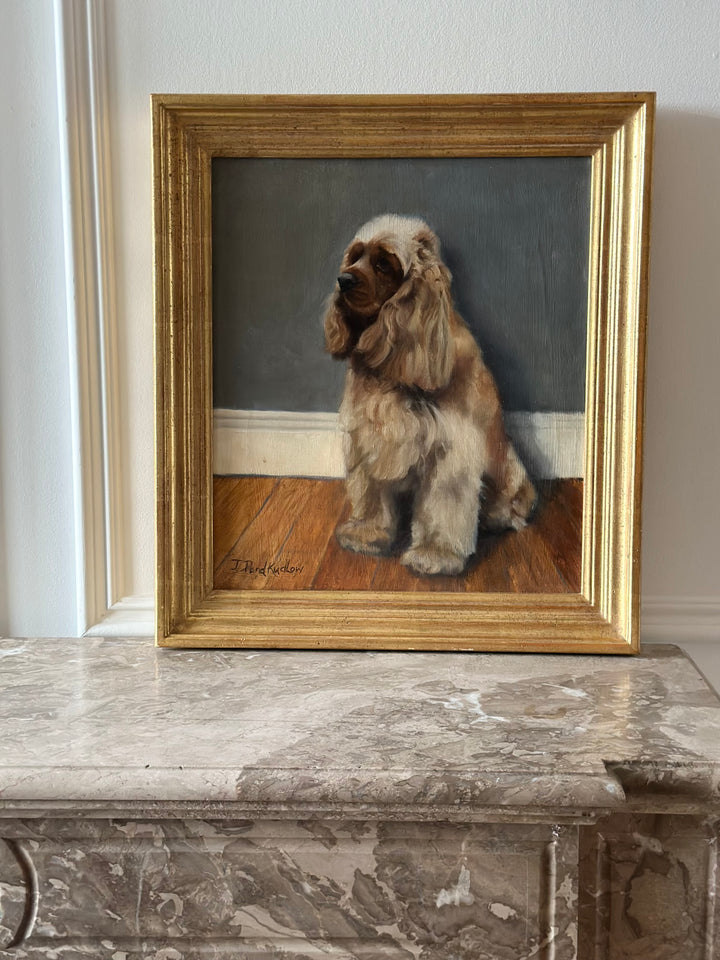 Oil Portrait of a Spaniel in Gilt Frame - 20th Century