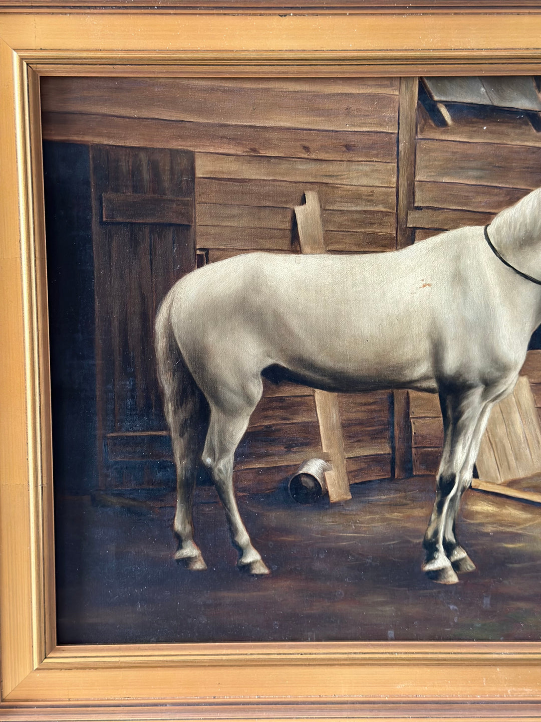 Portrait of a White Horse in a Stable Interior, English School, Late 19th Century