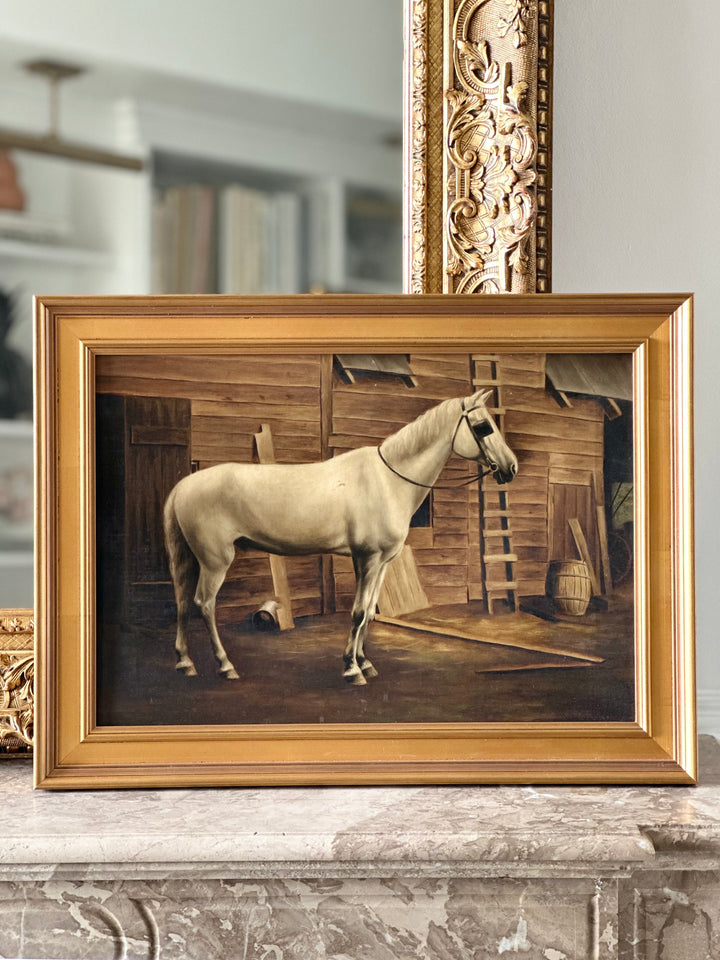 Portrait of a White Horse in a Stable Interior, English School, Late 19th Century
