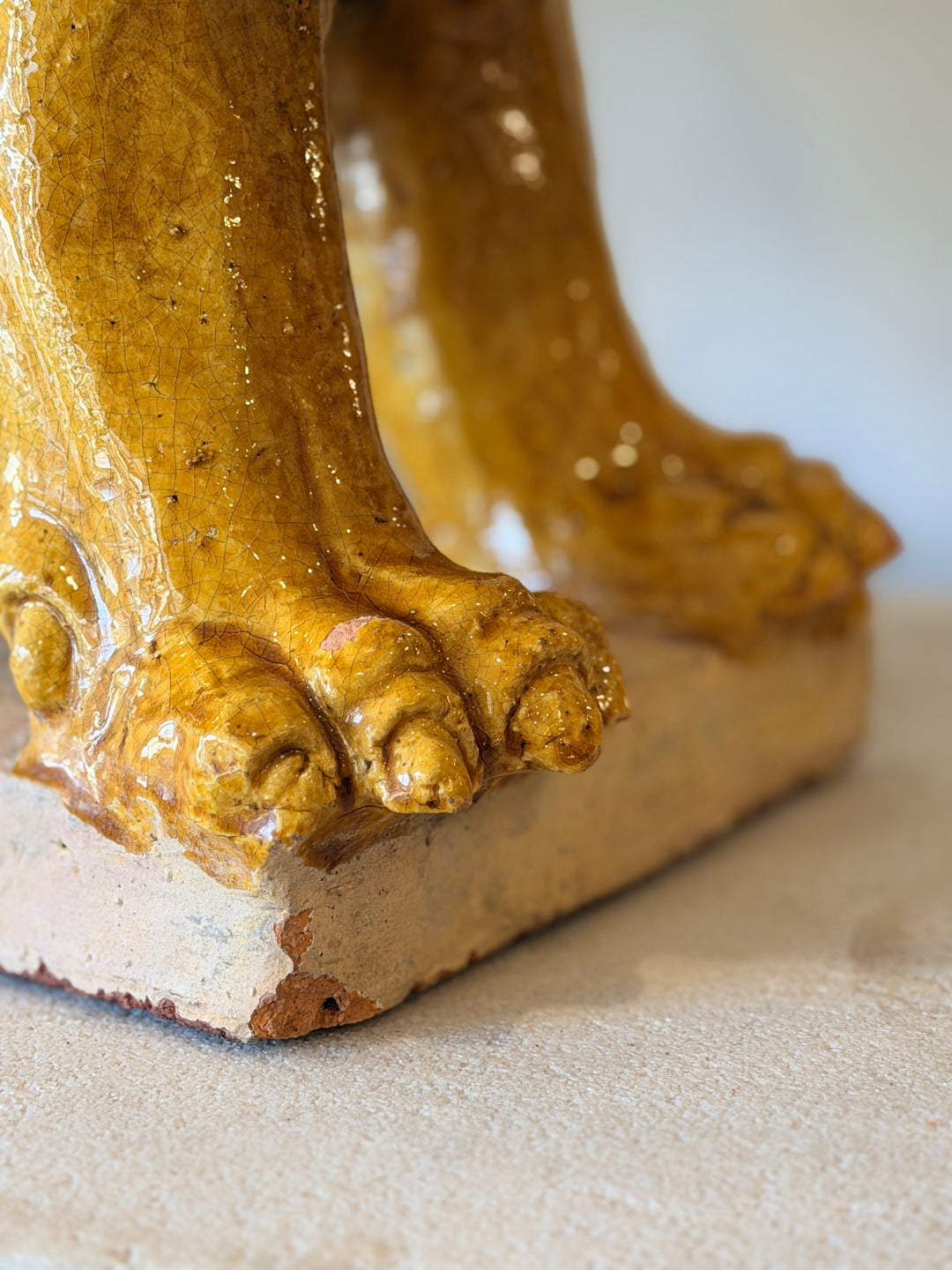 Rare 19th-Century Italian Majolica Lion Garden Stool / Sculptural Cocktail Table