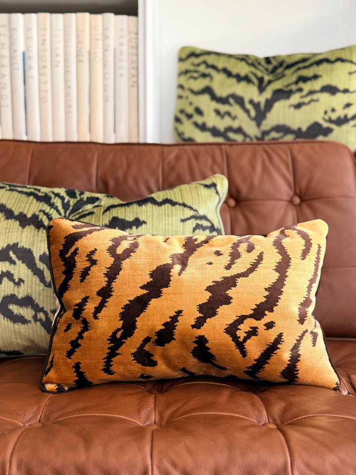 Scalamandré “Tigre” Velvet Pillow in Amber and Espresso - Medium